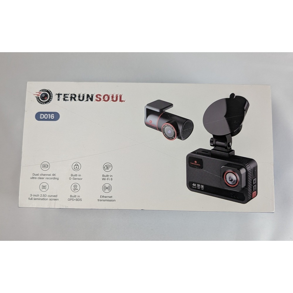 Terunsoul D016 Dual Dash Cam 4K Ultra HD WiFi 6 GPS 3 inch Curved Screen New